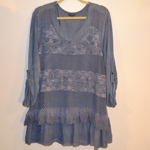 Kaktus Tops - kaktus blue lace dressy top size xl